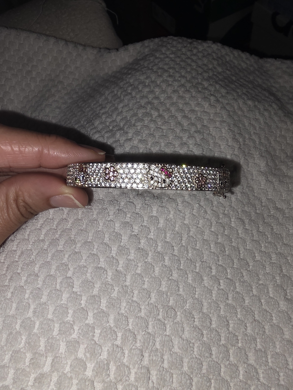 Rare Authentic Sanrio Hello Kitty Diamonique 925 Sterling Silver CZ Pavé Bangle